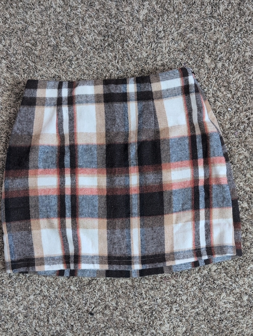 Plaid Mini Skirt in Black, Cream & Tan